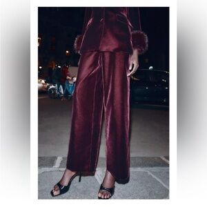 Zara Deep Burgundy Wide Leg Pants NWT!